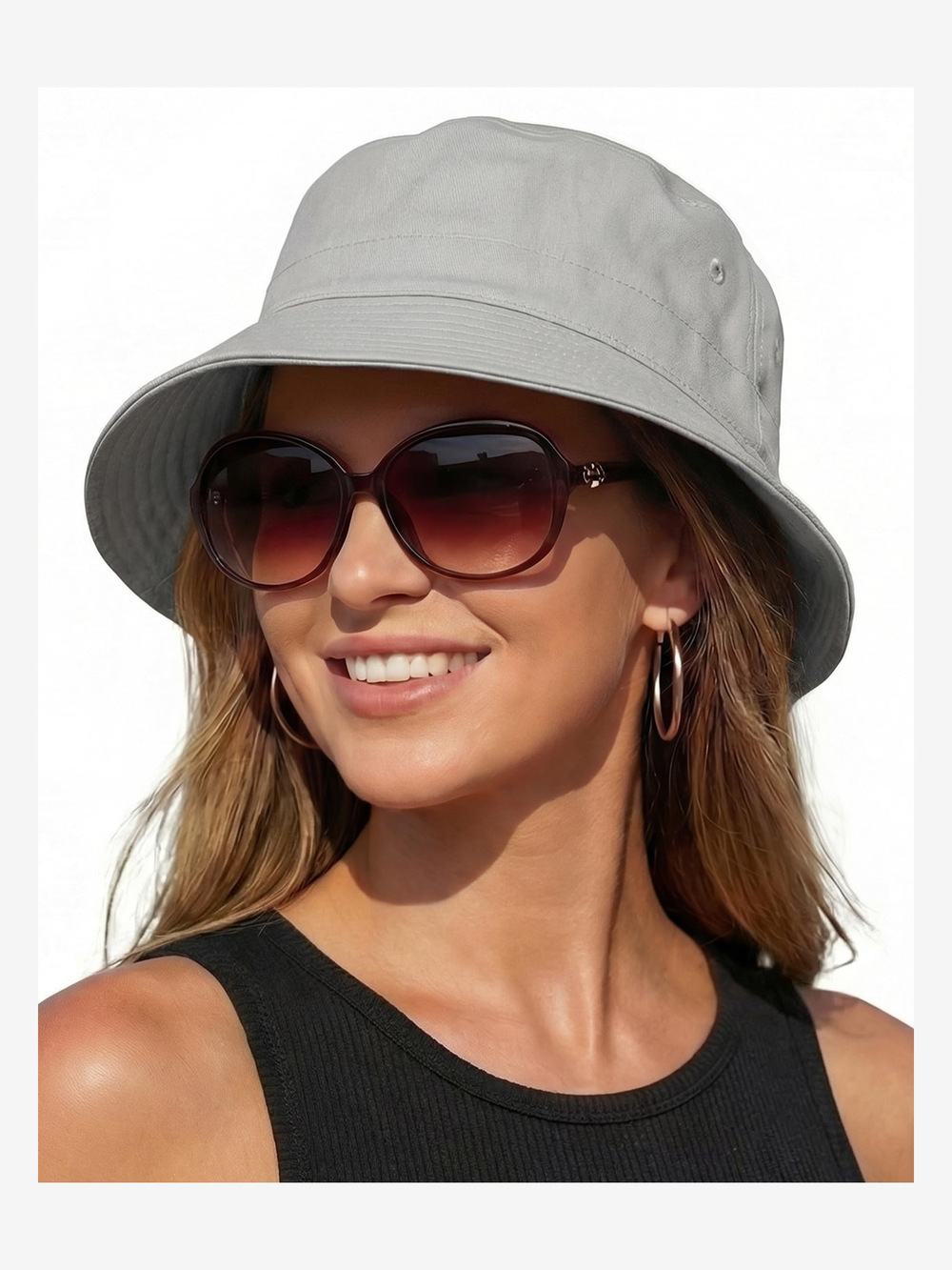 Bucket Sun Hats for Woman Men Cotton Summer Beach Hat Golf | Light Gray | Size M